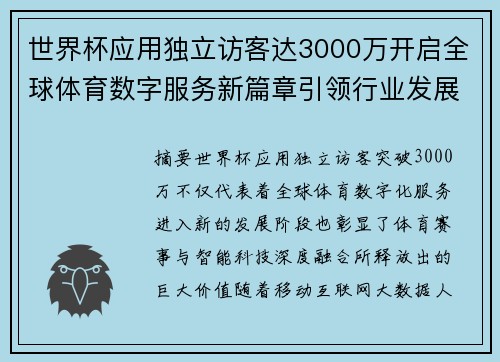 世界杯应用独立访客达3000万开启全球体育数字服务新篇章引领行业发展新趋势